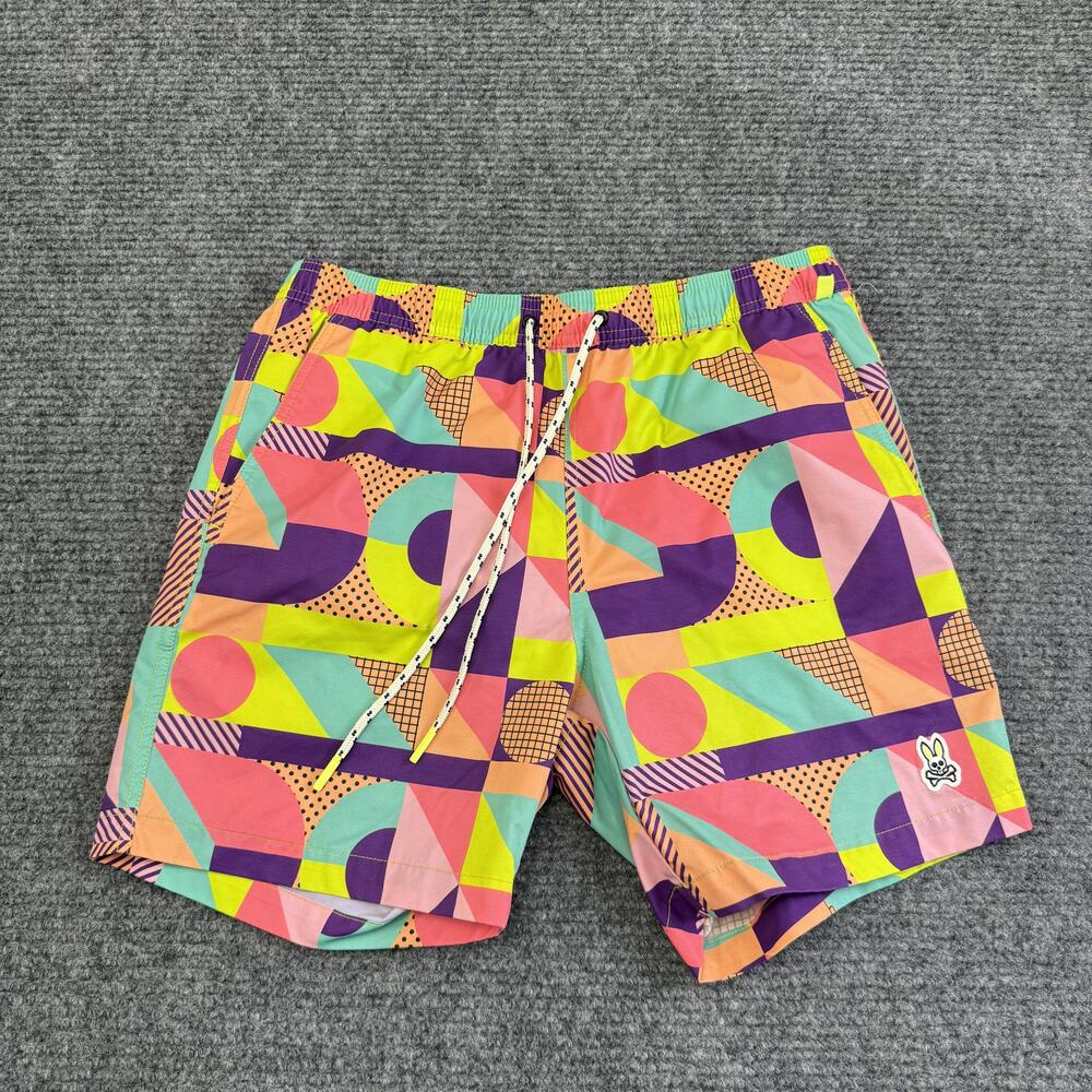 Psycho Bunny Swim Shorts Mens Medium Multicolor Geometric Lined Beach Trunks